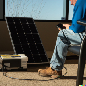 A person using solar panels to charge a portable power station in their apartment