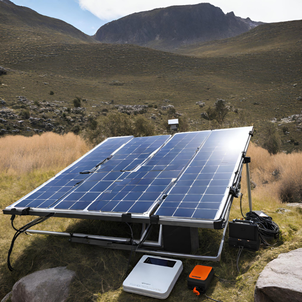 portable solar panels charging a power station