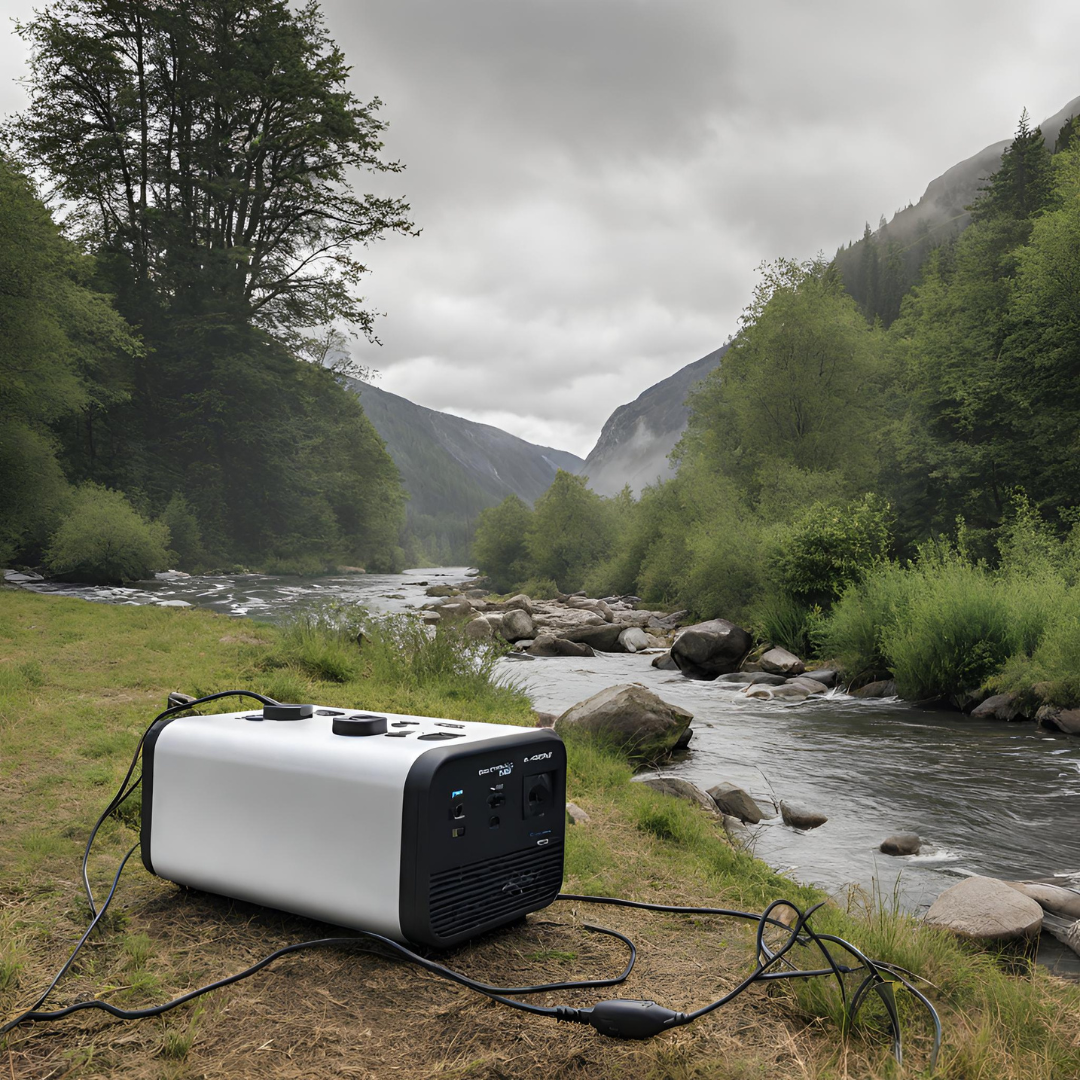 camping power inverter by a river